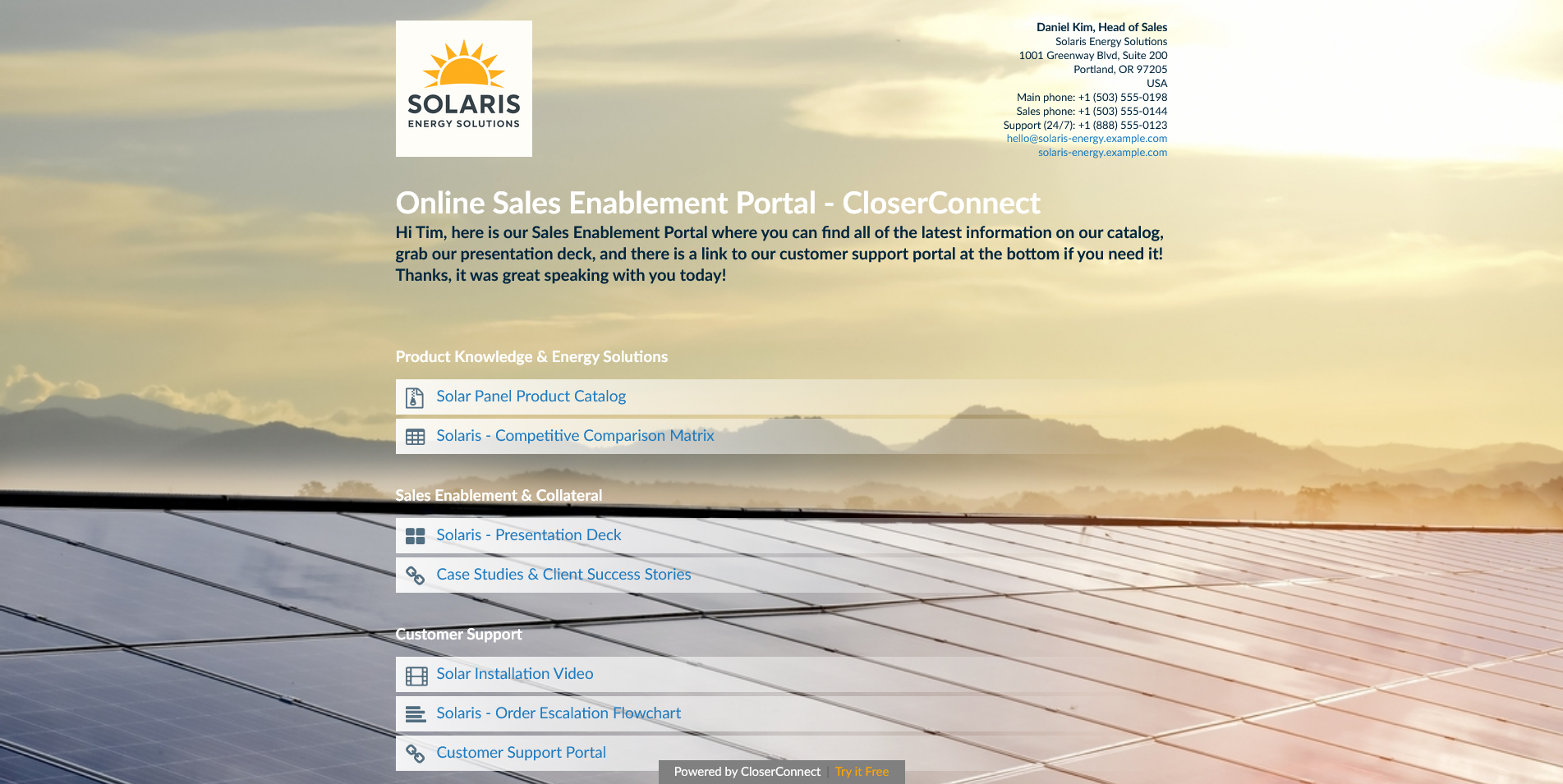 Online Sales Enablement Portal - Page Made in CloserConnect Online Sales Enablement Portal - Page Made in CloserConnect