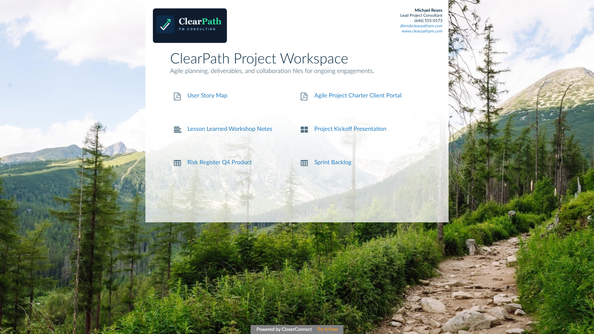 Get Free Sales Enablement Demo - Page Made in CloserConnect